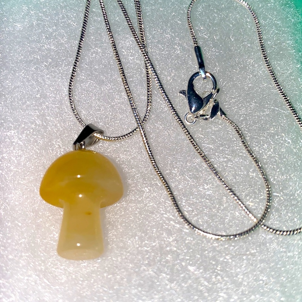Psychedelic Boho Hippie natural Citrine Mushroom Sterling Silver Necklace 24” - Picture 4 of 4